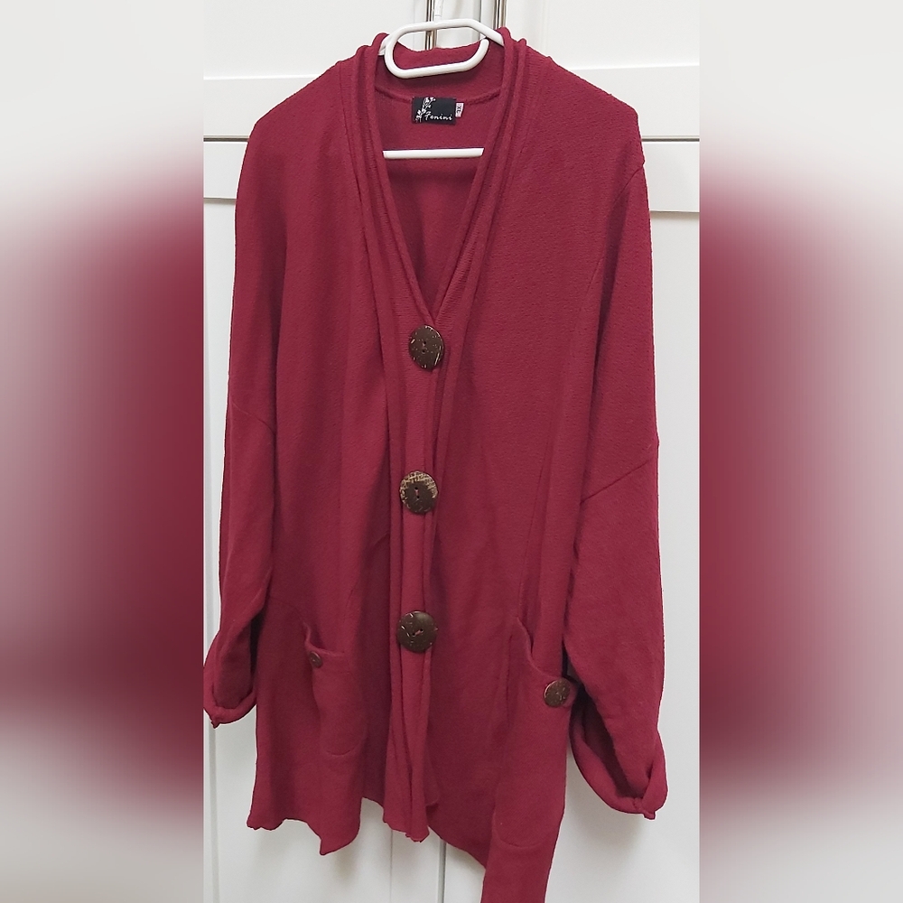 Fenini Red Button Front Sweater - Picture 4 of 9